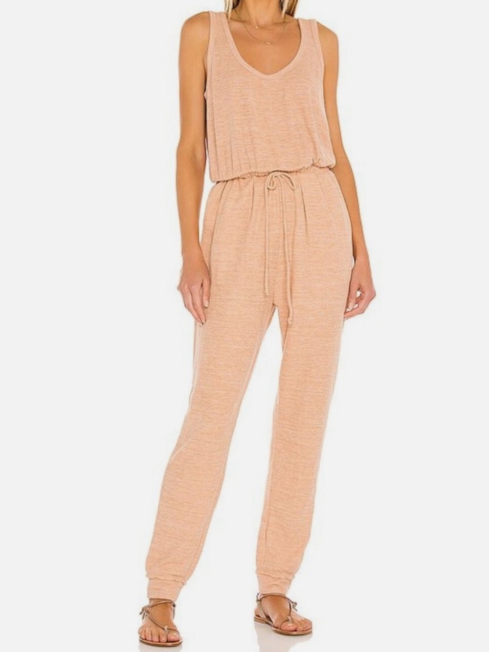 Free People Beach Sleeveless Drawstring Jumpsuit - Peach